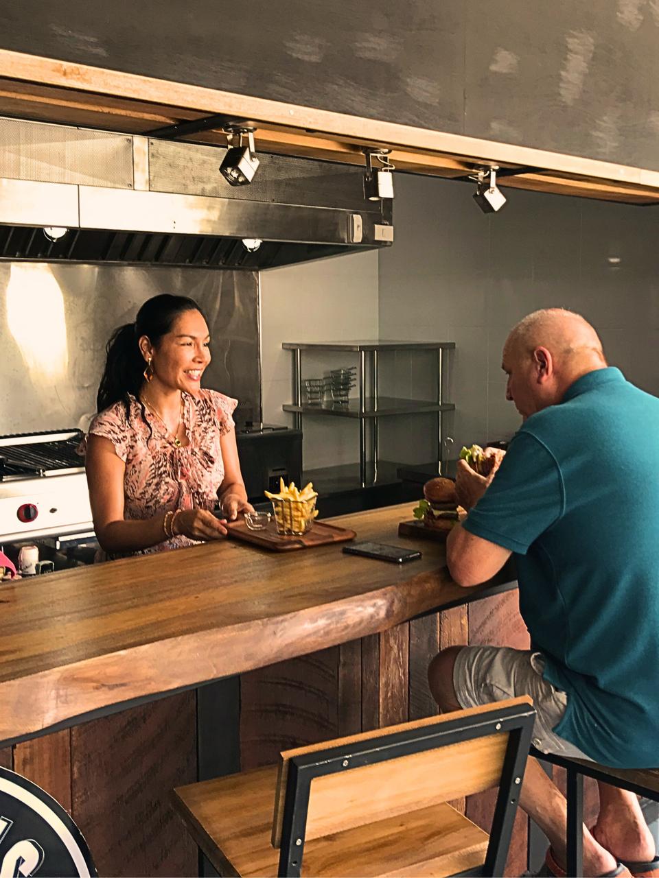 Our very first customer in September 2019 at our original burger joint, in Kamala, Phuket.