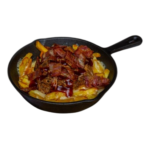 Bed of French fries, topped with pulled pork, served at Big Boys’ Burger Club in Kamala, Patong and Rawai Beach